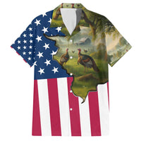 Custom American Flag Turkey Hunting Family Matching Long Sleeve Bodycon Dress and Hawaiian Shirt with Illinois State Outline Country Farm Scene - Wonder Print Shop