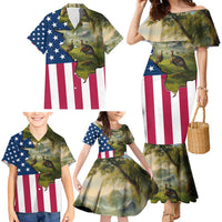 Custom American Flag Turkey Hunting Family Matching Mermaid Dress and Hawaiian Shirt with Illinois State Outline Country Farm Scene - Wonder Print Shop