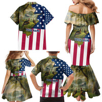 Custom American Flag Turkey Hunting Family Matching Mermaid Dress and Hawaiian Shirt with Illinois State Outline Country Farm Scene - Wonder Print Shop