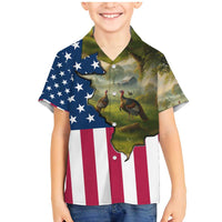 Custom American Flag Turkey Hunting Family Matching Mermaid Dress and Hawaiian Shirt with Illinois State Outline Country Farm Scene - Wonder Print Shop