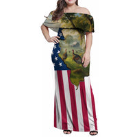 Custom American Flag Turkey Hunting Family Matching Off Shoulder Maxi Dress and Hawaiian Shirt with Illinois State Outline Country Farm Scene - Wonder Print Shop