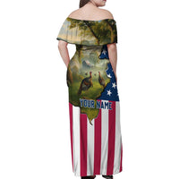 Custom American Flag Turkey Hunting Family Matching Off Shoulder Maxi Dress and Hawaiian Shirt with Illinois State Outline Country Farm Scene - Wonder Print Shop