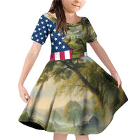 Custom American Flag Turkey Hunting Family Matching Off Shoulder Short Dress and Hawaiian Shirt with Illinois State Outline Country Farm Scene - Wonder Print Shop