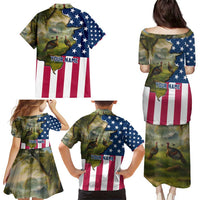 Custom American Flag Turkey Hunting Family Matching Puletasi and Hawaiian Shirt with Illinois State Outline Country Farm Scene - Wonder Print Shop