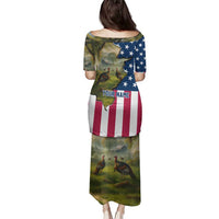 Custom American Flag Turkey Hunting Family Matching Puletasi and Hawaiian Shirt with Illinois State Outline Country Farm Scene - Wonder Print Shop