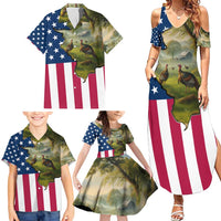 Custom American Flag Turkey Hunting Family Matching Summer Maxi Dress and Hawaiian Shirt with Illinois State Outline Country Farm Scene - Wonder Print Shop