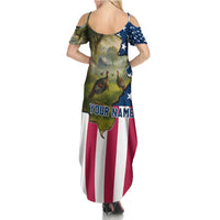 Custom American Flag Turkey Hunting Family Matching Summer Maxi Dress and Hawaiian Shirt with Illinois State Outline Country Farm Scene - Wonder Print Shop