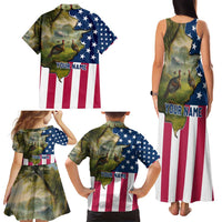 Custom American Flag Turkey Hunting Family Matching Tank Maxi Dress and Hawaiian Shirt with Illinois State Outline Country Farm Scene - Wonder Print Shop