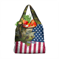 Custom American Flag Turkey Hunting Grocery Bag with Illinois State Outline Country Farm Scene - Wonder Print Shop
