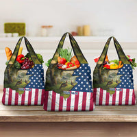 Custom American Flag Turkey Hunting Grocery Bag with Illinois State Outline Country Farm Scene - Wonder Print Shop