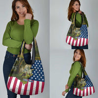 Custom American Flag Turkey Hunting Grocery Bag with Illinois State Outline Country Farm Scene - Wonder Print Shop