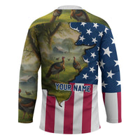 Custom American Flag Turkey Hunting Hockey Jersey with Illinois State Outline Country Farm Scene - Wonder Print Shop