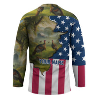 Custom American Flag Turkey Hunting Hockey Jersey with Illinois State Outline Country Farm Scene - Wonder Print Shop