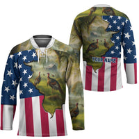 Custom American Flag Turkey Hunting Hockey Jersey with Illinois State Outline Country Farm Scene - Wonder Print Shop