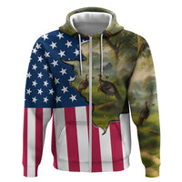 Custom American Flag Turkey Hunting Hoodie with Illinois State Outline Country Farm Scene - Wonder Print Shop