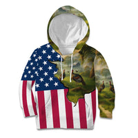 Custom American Flag Turkey Hunting Kid Hoodie with Illinois State Outline Country Farm Scene - Wonder Print Shop