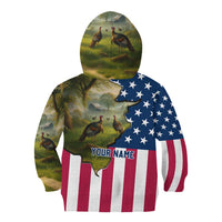 Custom American Flag Turkey Hunting Kid Hoodie with Illinois State Outline Country Farm Scene - Wonder Print Shop