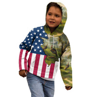 Custom American Flag Turkey Hunting Kid Hoodie with Illinois State Outline Country Farm Scene - Wonder Print Shop