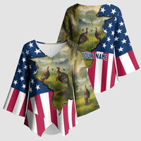Custom American Flag Turkey Hunting Kimono Sleeve Blouse with Illinois State Outline Country Farm Scene - Wonder Print Shop