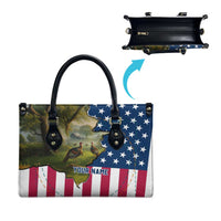 Custom American Flag Turkey Hunting Leather Bag with Illinois State Outline Country Farm Scene - Wonder Print Shop
