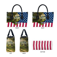 Custom American Flag Turkey Hunting Leather Bag with Illinois State Outline Country Farm Scene - Wonder Print Shop