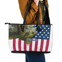 Custom American Flag Turkey Hunting Leather Tote Bag with Illinois State Outline Country Farm Scene - Wonder Print Shop