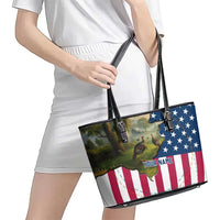 Custom American Flag Turkey Hunting Leather Tote Bag with Illinois State Outline Country Farm Scene - Wonder Print Shop