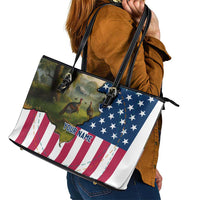 Custom American Flag Turkey Hunting Leather Tote Bag with Illinois State Outline Country Farm Scene - Wonder Print Shop