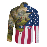 Custom American Flag Turkey Hunting Long Sleeve Button Shirt with Illinois State Outline Country Farm Scene - Wonder Print Shop