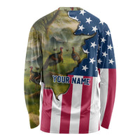 Custom American Flag Turkey Hunting Long Sleeve Shirt with Illinois State Outline Country Farm Scene - Wonder Print Shop