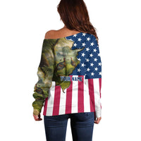 Custom American Flag Turkey Hunting Off Shoulder Sweater with Illinois State Outline Country Farm Scene - Wonder Print Shop