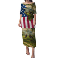 Custom American Flag Turkey Hunting Puletasi with Illinois State Outline Country Farm Scene - Wonder Print Shop