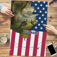 Custom American Flag Turkey Hunting Puzzle with Illinois State Outline Country Farm Scene - Wonder Print Shop