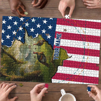 Custom American Flag Turkey Hunting Puzzle with Illinois State Outline Country Farm Scene - Wonder Print Shop