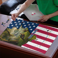Custom American Flag Turkey Hunting Puzzle with Illinois State Outline Country Farm Scene - Wonder Print Shop