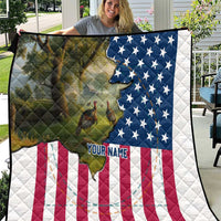 Custom American Flag Turkey Hunting Quilt with Illinois State Outline Country Farm Scene - Wonder Print Shop