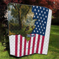 Custom American Flag Turkey Hunting Quilt with Illinois State Outline Country Farm Scene - Wonder Print Shop