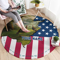Custom American Flag Turkey Hunting Round Carpet with Illinois State Outline Country Farm Scene - Wonder Print Shop
