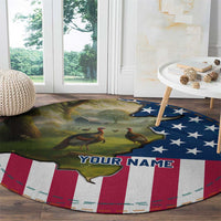 Custom American Flag Turkey Hunting Round Carpet with Illinois State Outline Country Farm Scene - Wonder Print Shop
