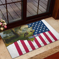Custom American Flag Turkey Hunting Rubber Doormat with Illinois State Outline Country Farm Scene - Wonder Print Shop