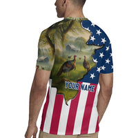 Custom American Flag Turkey Hunting Rugby Jersey with Illinois State Outline Country Farm Scene - Wonder Print Shop
