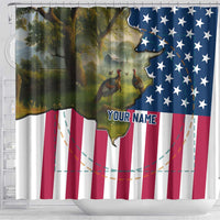 Custom American Flag Turkey Hunting Shower Curtain with Illinois State Outline Country Farm Scene - Wonder Print Shop