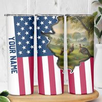 Custom American Flag Turkey Hunting Skinny Tumbler with Illinois State Outline Country Farm Scene - Wonder Print Shop