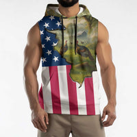Custom American Flag Turkey Hunting Sleeveless Hoodie with Illinois State Outline Country Farm Scene - Wonder Print Shop