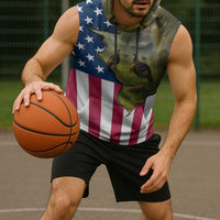 Custom American Flag Turkey Hunting Sleeveless Hoodie with Illinois State Outline Country Farm Scene - Wonder Print Shop