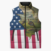Custom American Flag Turkey Hunting Sleeveless Puffer Jacket with Illinois State Outline Country Farm Scene - Wonder Print Shop