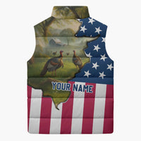Custom American Flag Turkey Hunting Sleeveless Puffer Jacket with Illinois State Outline Country Farm Scene - Wonder Print Shop