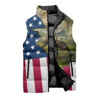 Custom American Flag Turkey Hunting Sleeveless Puffer Jacket with Illinois State Outline Country Farm Scene - Wonder Print Shop