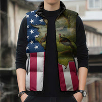 Custom American Flag Turkey Hunting Sleeveless Puffer Jacket with Illinois State Outline Country Farm Scene - Wonder Print Shop