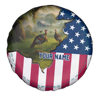 Custom American Flag Turkey Hunting Spare Tire Cover with Illinois State Outline Country Farm Scene - Wonder Print Shop